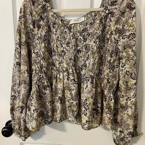 Floral Smocked Blouse in Cream and Black